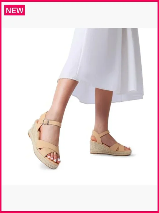 Espadrille Wedge Sandals with Adjustable Buckle, Platform Heels - Picture 4 of 7